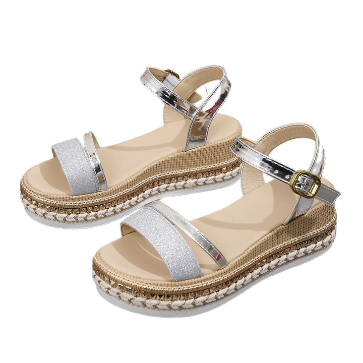 Damen Plateau-Sandalen mit elegantem Glitzer-Design und modischer Schnallenverzierung Drune