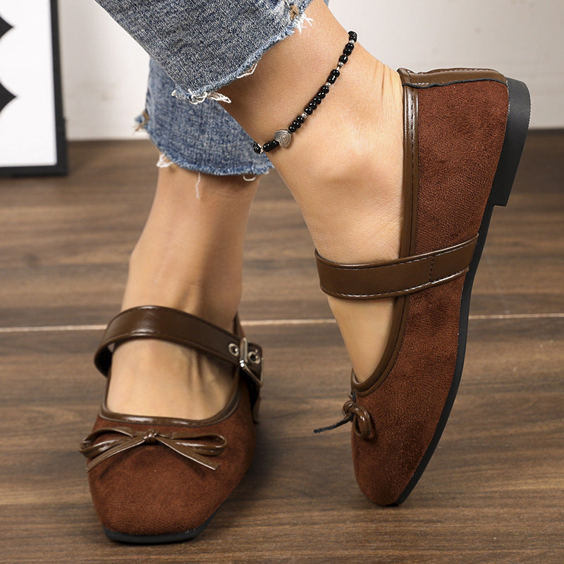 Damen nan Ballerinas mit Leopardenmuster, verstellbarem Mary-Jane-Riemen und dekorativer Schleife Drune
