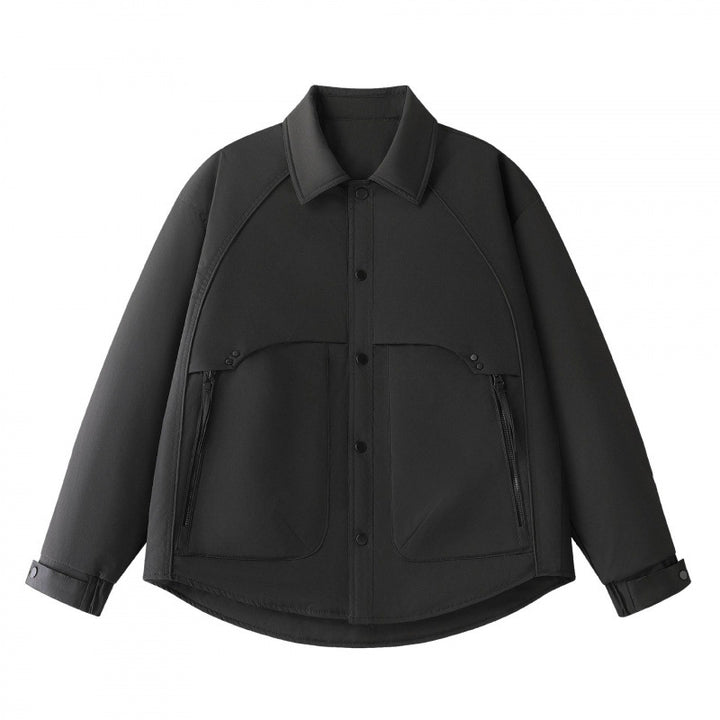 Herren Gepolsterte Hemdjacke mit abgerundetem Saum, Reißverschluss-Taschen und Druckknopf-Leiste Drune