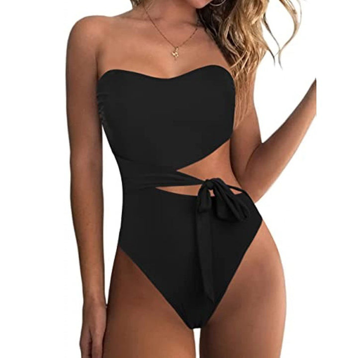 Damen Bandeau Bikini mit asymmetrischem Schnitt und modischem Animal-Print Drune