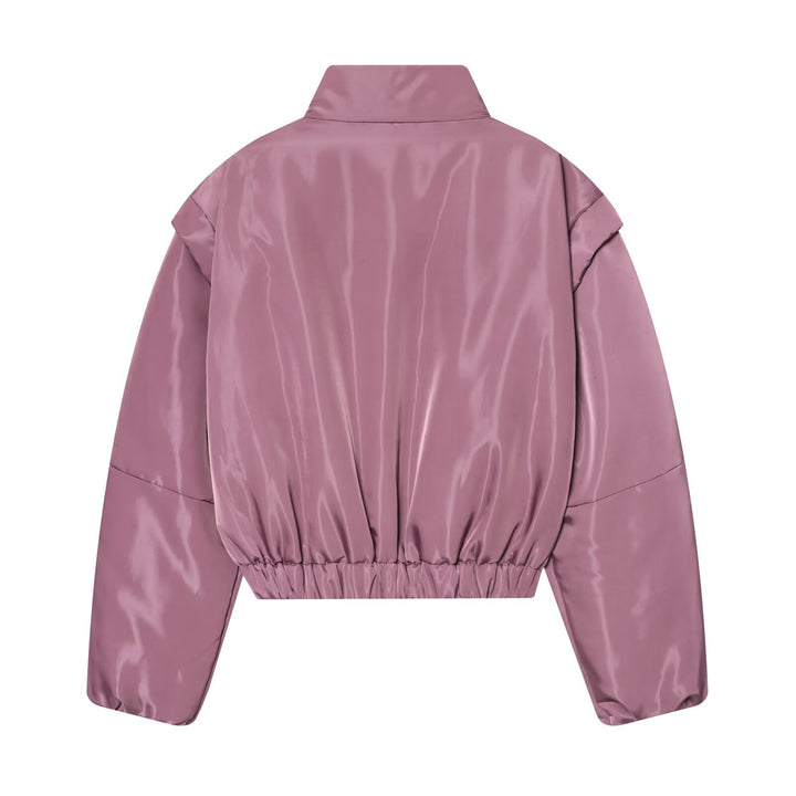 Damen Glänzende Cropped Bomberjacke mit Stehkragen und elastischem Bund Drune