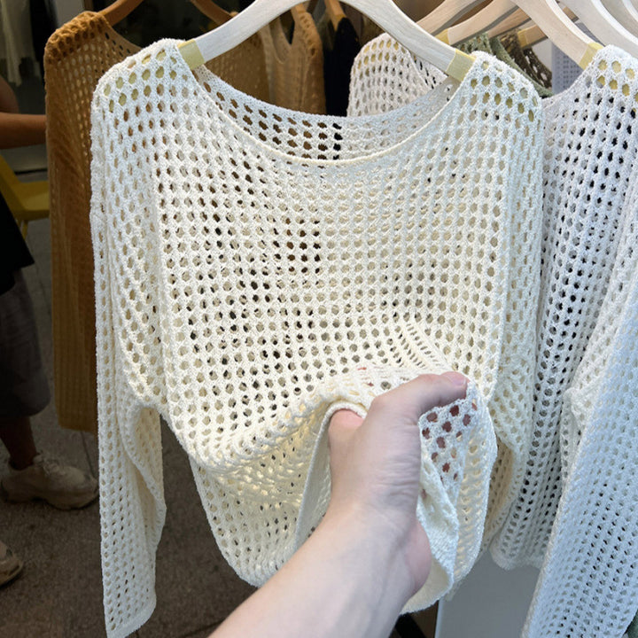 Damen luftiger Strickpullover mit grobem Netzmuster Drune