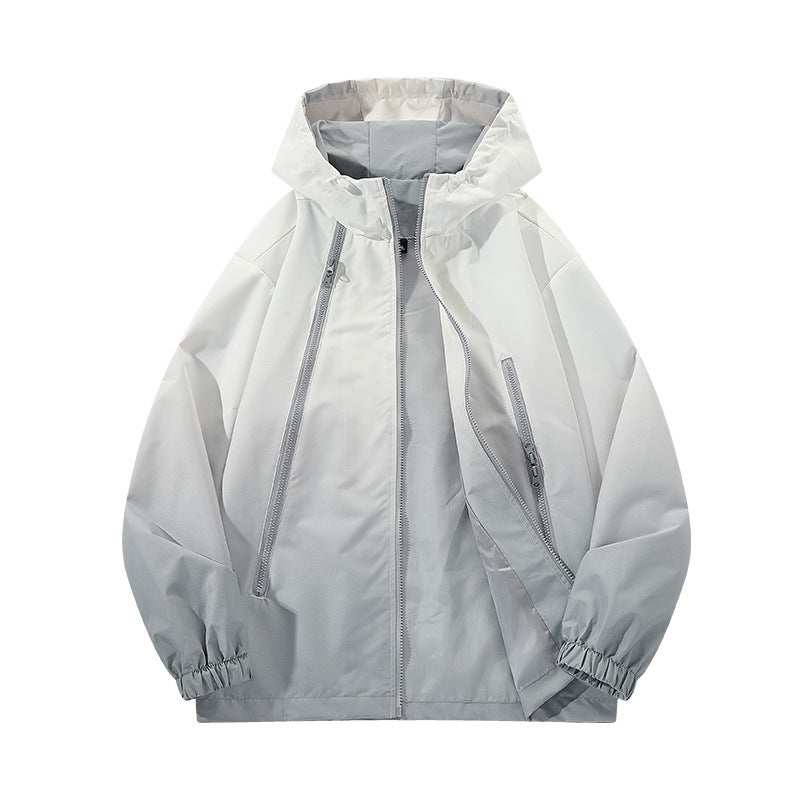 Herren Leichte Kapuzen-Windjacke mit asymmetrischen Reißverschlusstaschen und verstellbarem Saum Drune