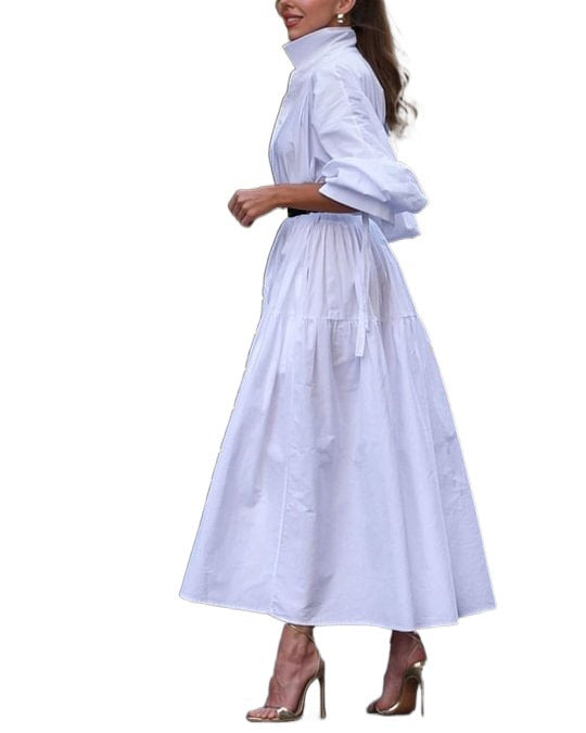 Damen Maxikleid mit hochgeschlossenem Kragen und voluminösen Ärmeln Drune