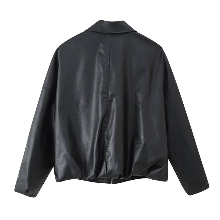 Damen modische Kunstlederjacke mit Taillengürtel Drune