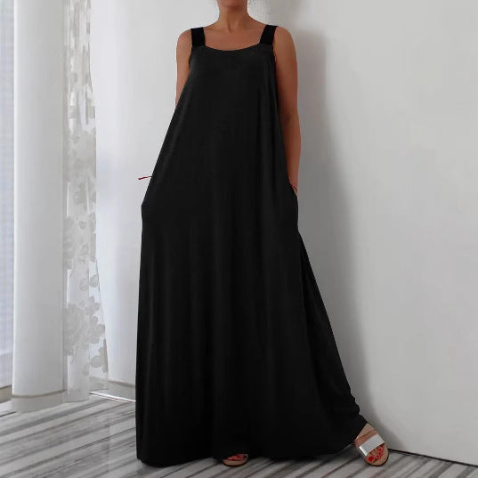 Damen luftiges Maxikleid mit verstellbaren Trägern und Taschen Drune