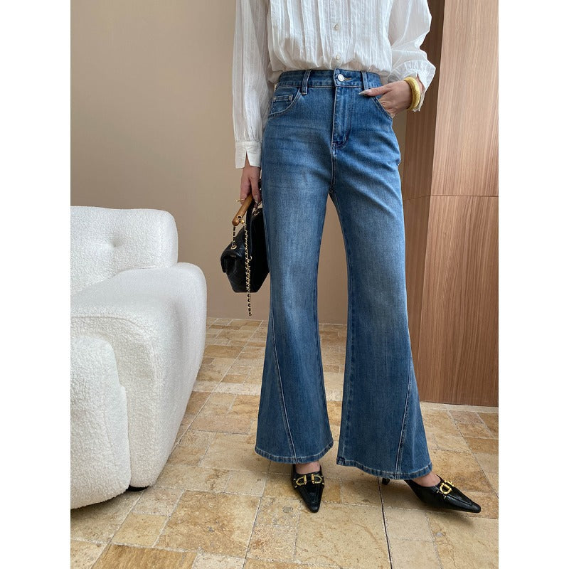 Damen lässige Flared Jeans aus hochwertigem Denim mit hohem Bund Drune