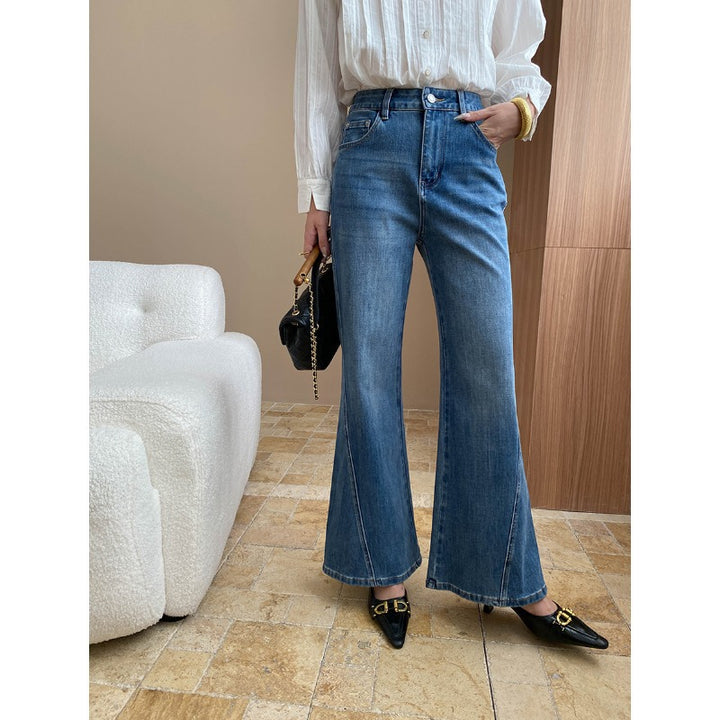 Damen lässige Flared Jeans aus hochwertigem Denim mit hohem Bund Drune