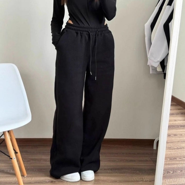 Unisex nan locker fallende Loungehose mit elastischem Kordelbund, Eingrifftaschen und geradem Bein Drune