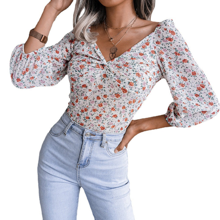 Damen Bluse mit zeitlosem Blumenprint und seitlichem Knotendetail Drune