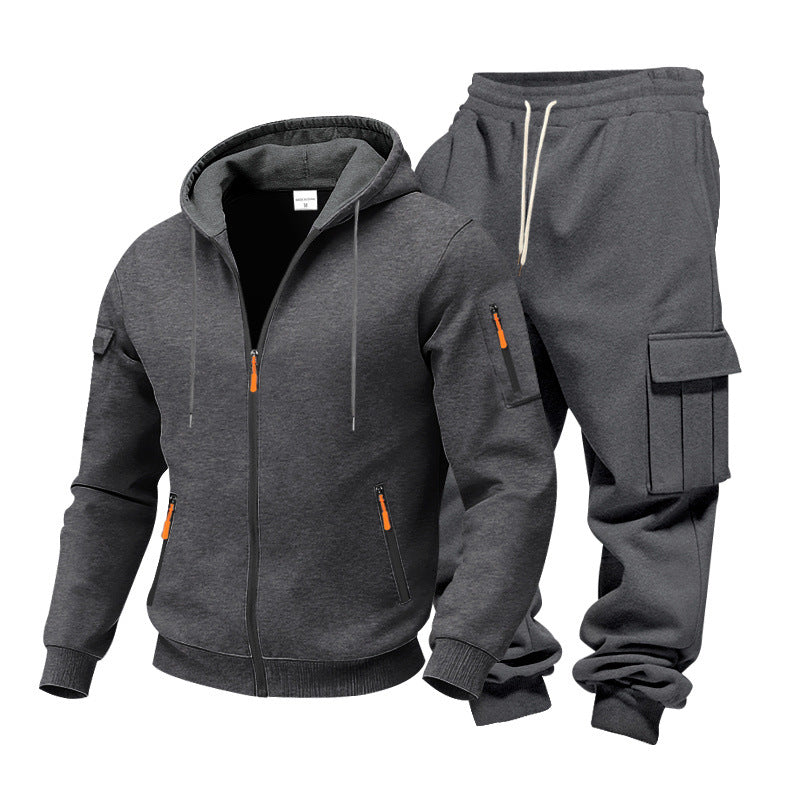 Herren Funktionales Cargo-Sweatset mit Kapuzenjacke und Mehrfachtaschen-Jogger Drune