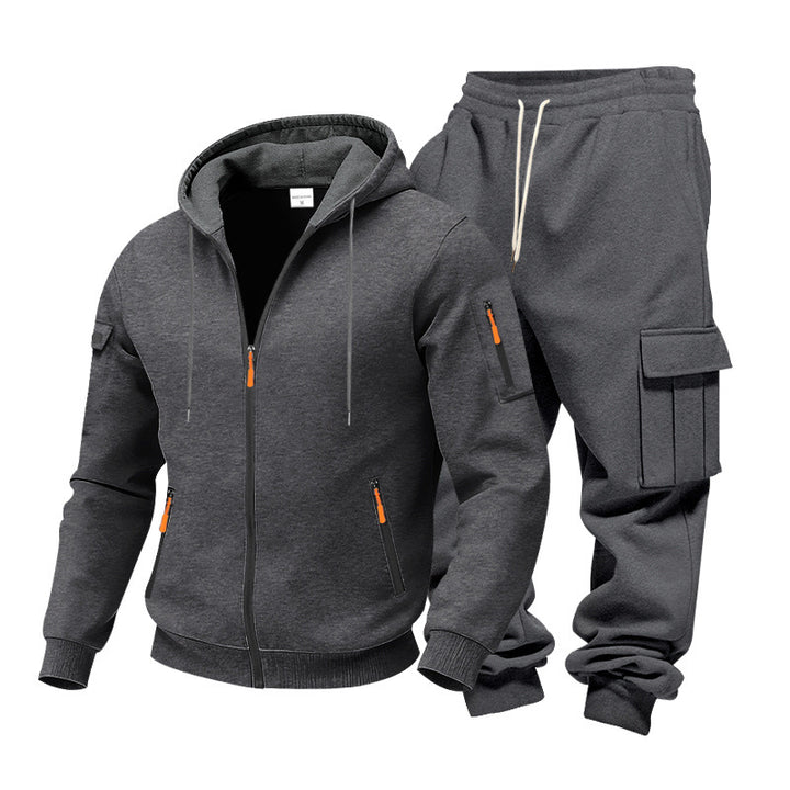 Herren Funktionales Cargo-Sweatset mit Kapuzenjacke und Mehrfachtaschen-Jogger Drune