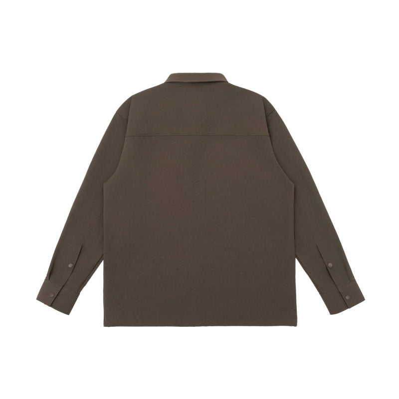Unisex Boxy-Hemdjacke mit Reißverschluss-Brusttasche und verdeckter Druckknopfleiste Drune