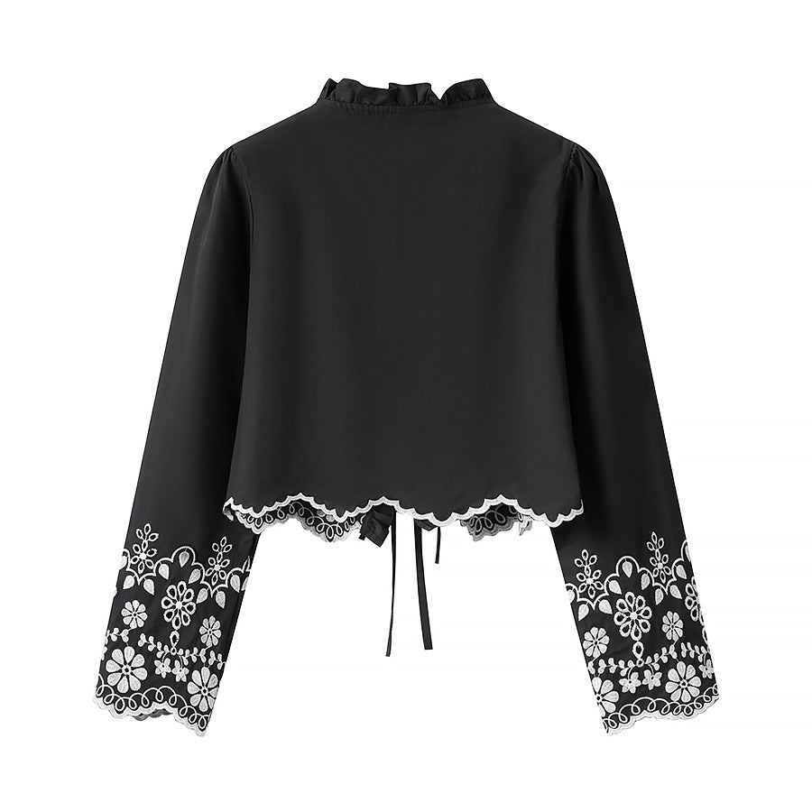 Damen elegante kurzes Bolero mit floralen Stickereien Drune