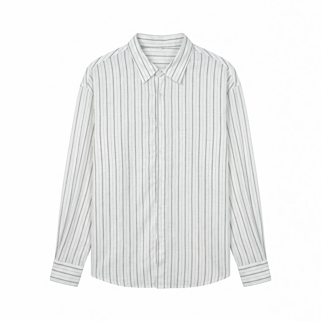 Unisex Langes Relaxed-Fit Streifenhemd mit Kentkragen und abgerundetem Saum Drune