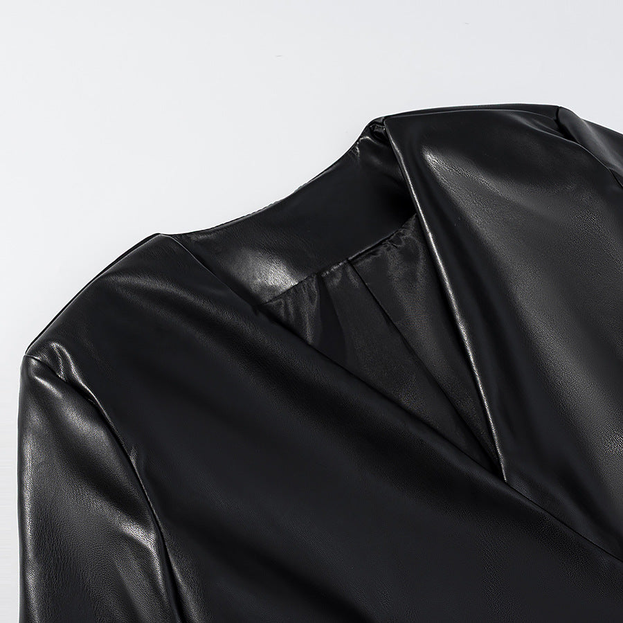 Damen Taillierter Kunstleder-Blazer mit Single-Button und konturierter Silhouette Drune