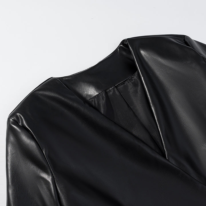 Damen Taillierter Kunstleder-Blazer mit Single-Button und konturierter Silhouette Drune