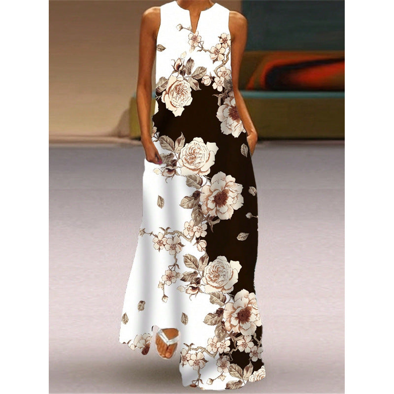 Damen Maxikleid mit elegantem floralem Design und seitlichen Taschen Drune