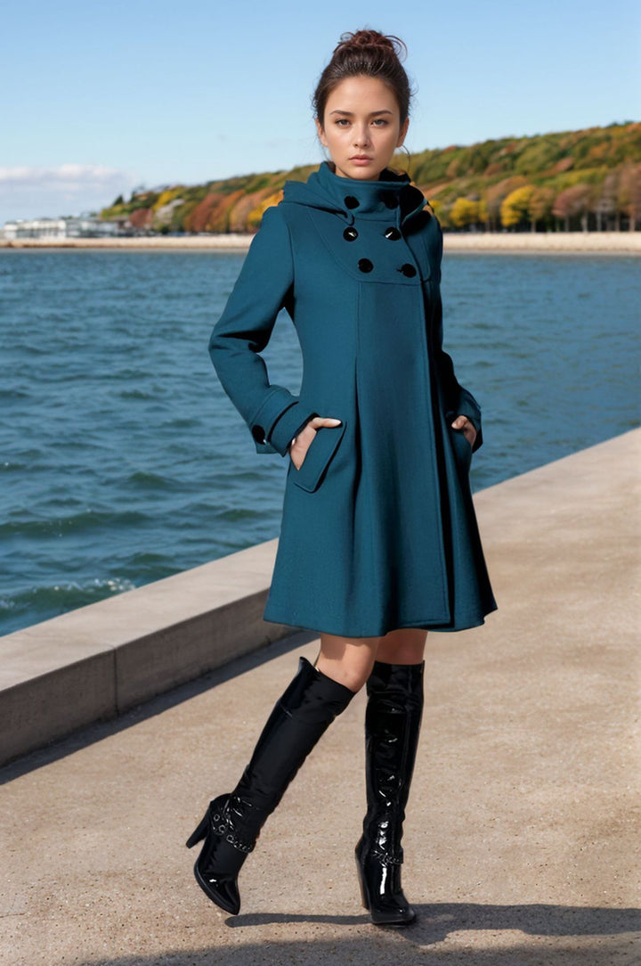 Damen Taillierter Wollmix-Mantel mit hohem Stehkragen und A-Linien-Silhouette Drune