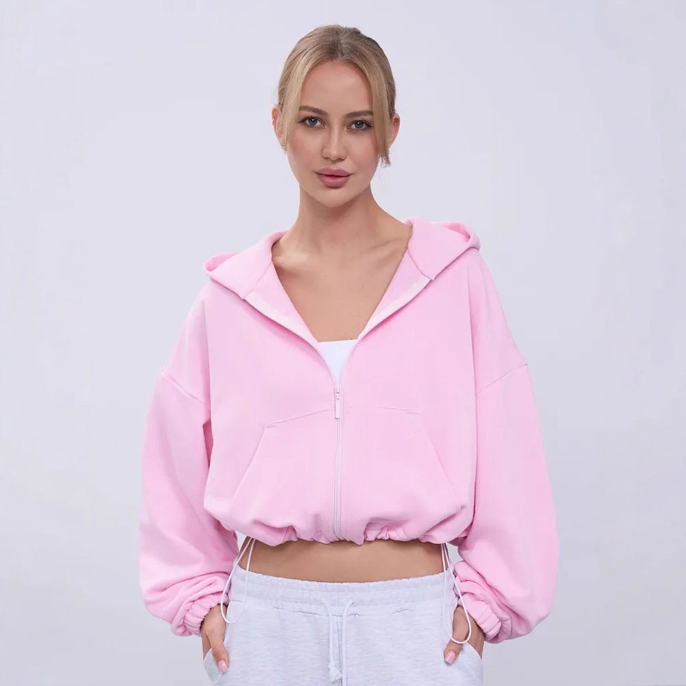Damen lässiger oversized Kapuzenpullover mit Reißverschluss Drune