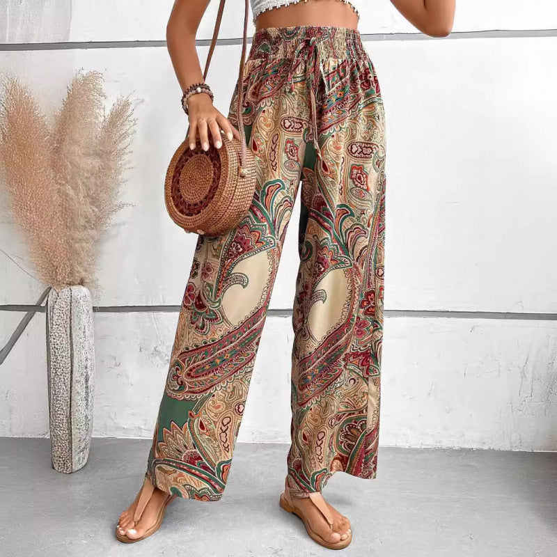 Damen Palazzo-Hose mit elastischem Bund und nostalgischem Paisleymuster Drune