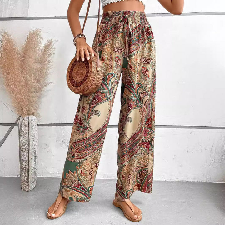 Damen Palazzo-Hose mit elastischem Bund und nostalgischem Paisleymuster Drune