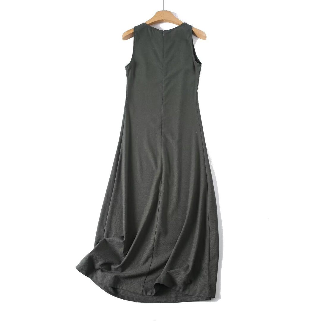 Damen ärmelloses Maxikleid mit elegantem Schnitt aus fließendem Stoff Drune