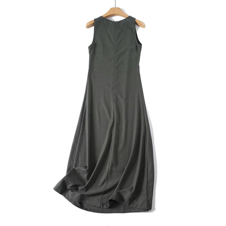 Damen ärmelloses Maxikleid mit elegantem Schnitt aus fließendem Stoff Drune