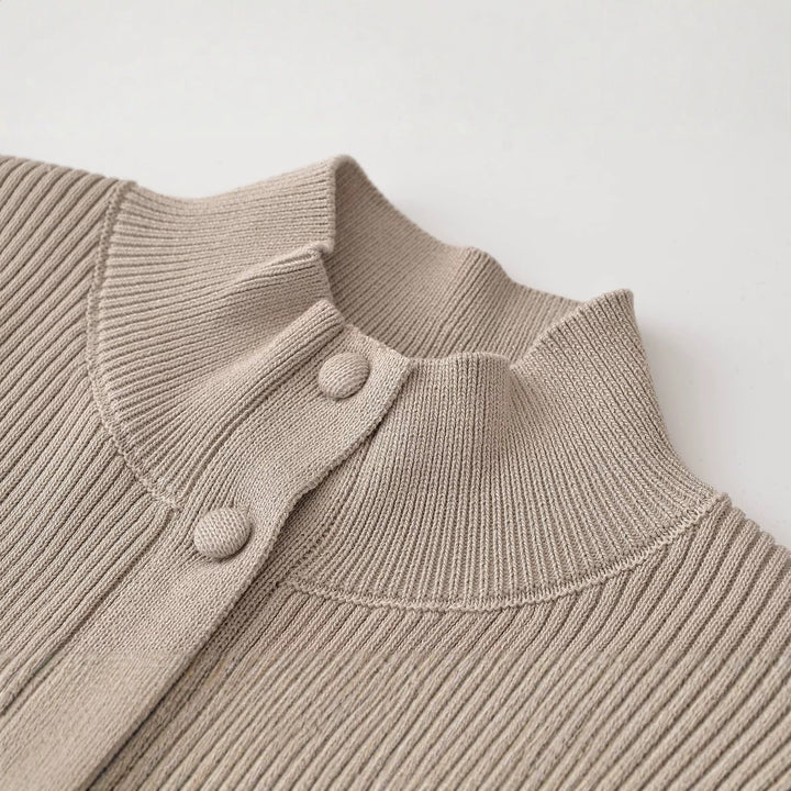 Damen Strukturierter Rippstrick-Cardigan mit Stehkragen und Taillennaht Drune