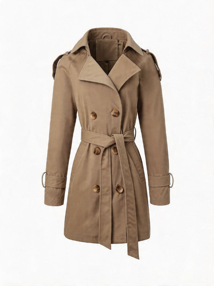 Damen Taillierter Trenchcoat mit Bindegürtel, Schulterriegeln und Metallring-Details Drune