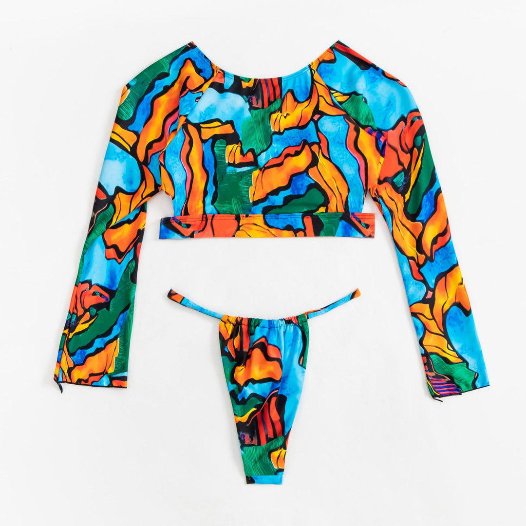 Damen Crop-Top Bikini mit langen Ärmeln und modischem Ausschnitt Drune