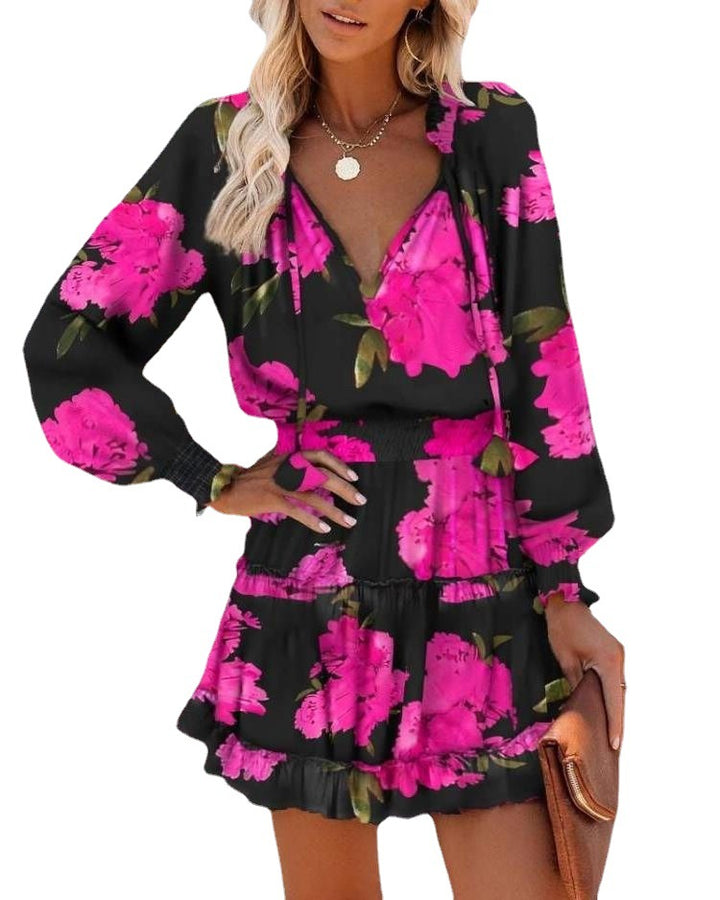 Damen Verspieltes Minikleid mit farbenfrohem Muster und Volantdetails Drune