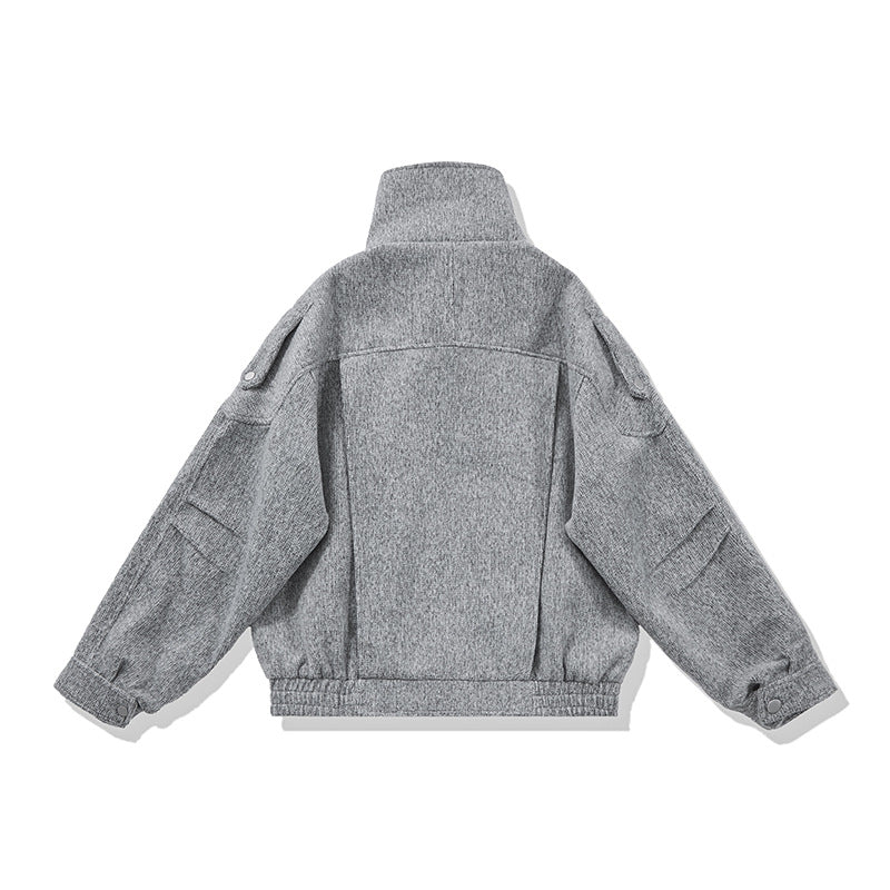 Damen Kurz geschnittene Wollmix-Bikerjacke mit asymmetrischer Front und Taillengürtel Drune