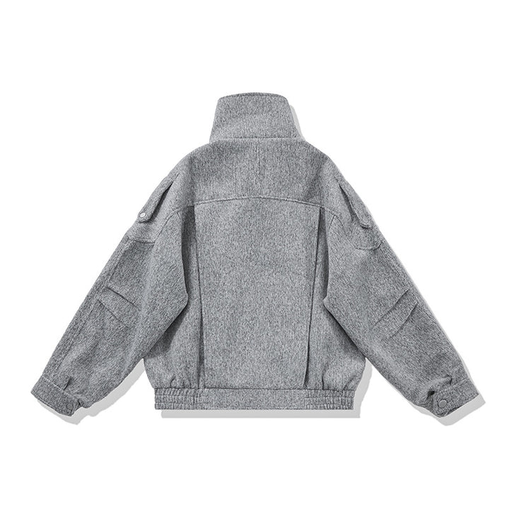 Damen Kurz geschnittene Wollmix-Bikerjacke mit asymmetrischer Front und Taillengürtel Drune