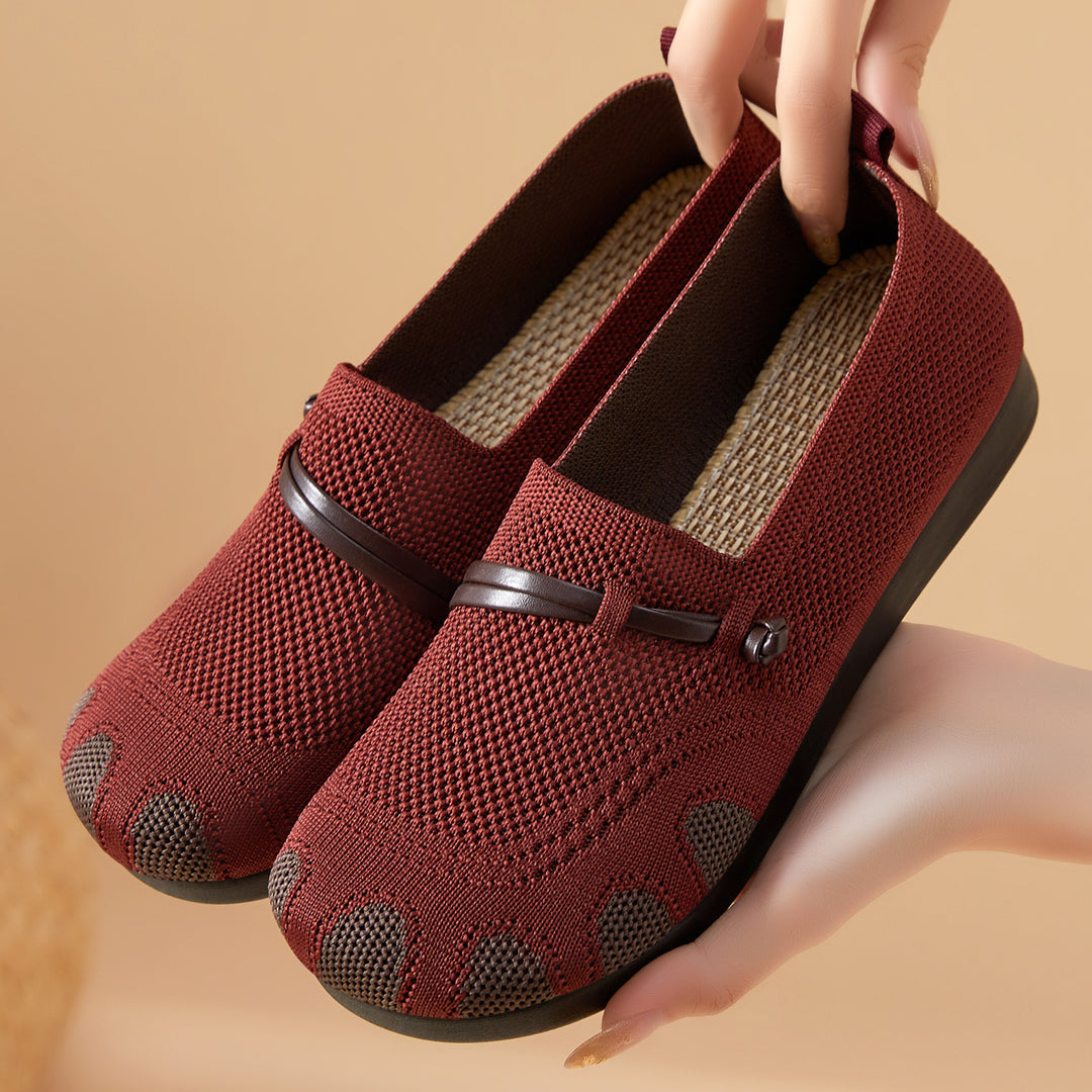 Damen nan gestrickter Komfort-Slipper mit Zehenoptik, elastischem Einstieg und stoßdämpfender EVA-Sohle Drune