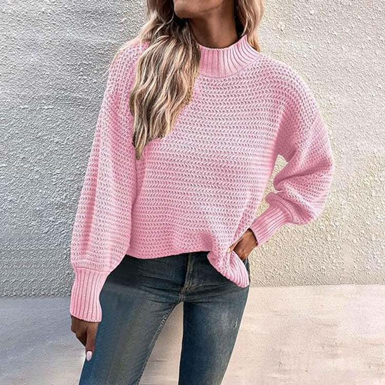 Damen Grobstrickpullover mit hohem Kragen und lässiger Passform Drune