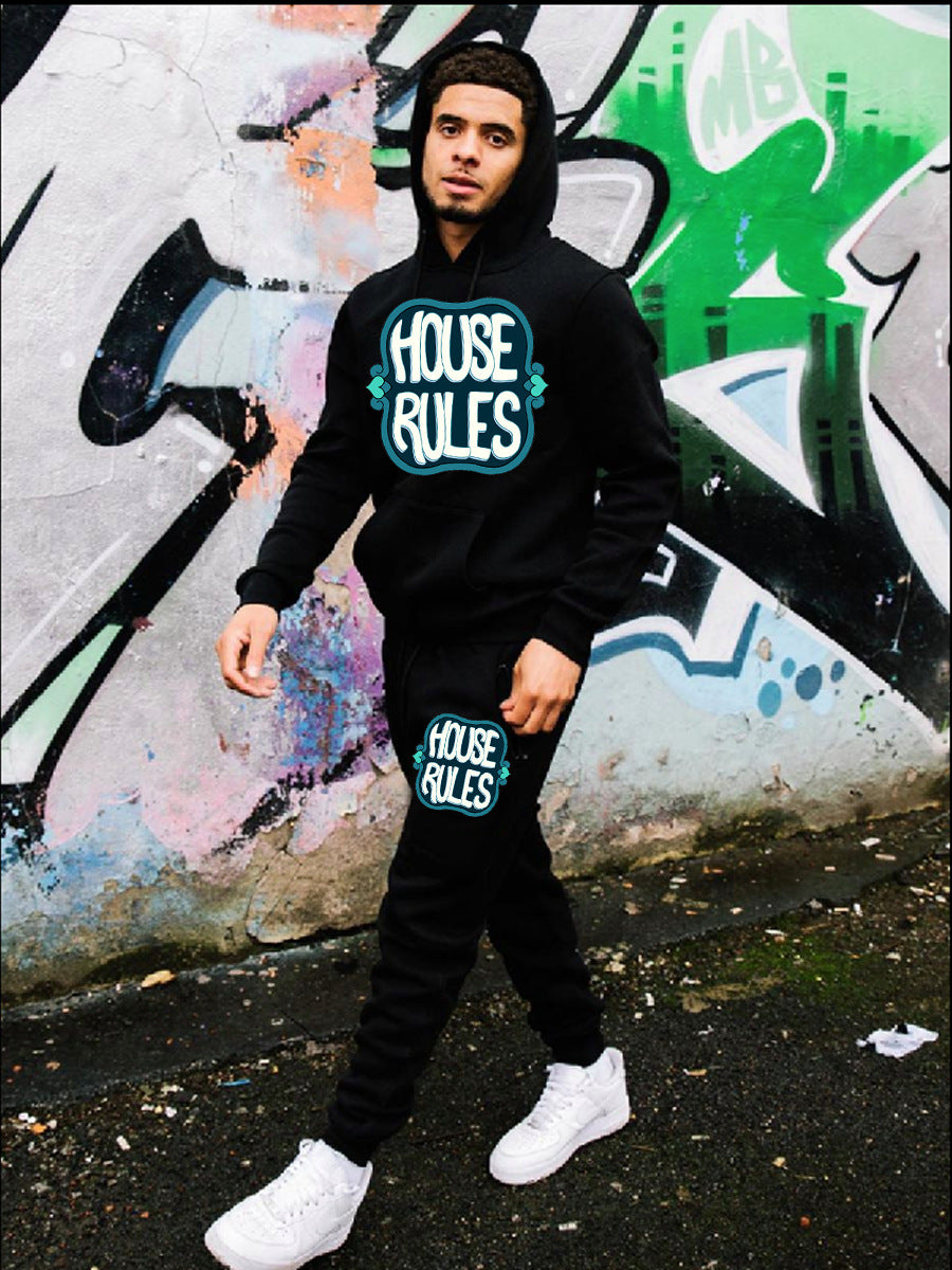 Herren Sportliches Hoodie- und Jogginghose-Set mit dynamischem Schriftzug Drune