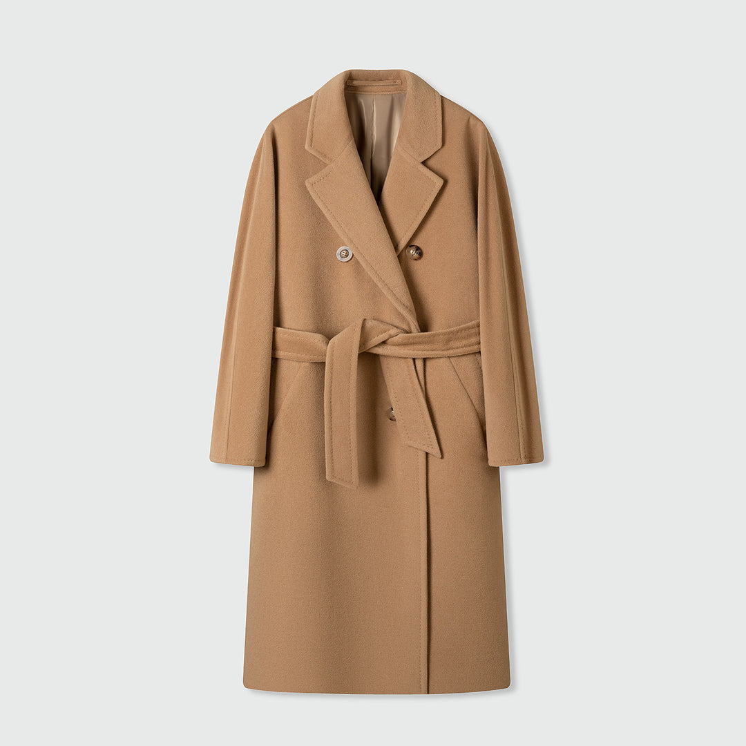 Damen Eleganter Double-Breasted Wollmischung Mantel Drune