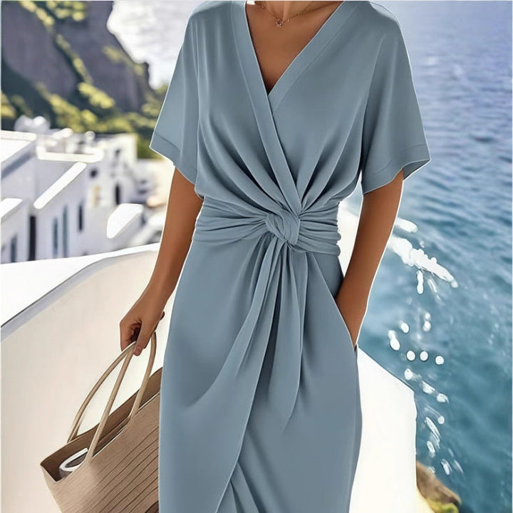 Damen Wickelkleid mit eleganter Drapierung und Seitenschlitz Drune