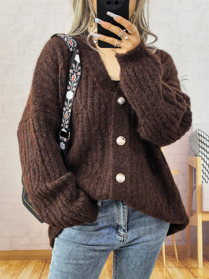 Damen Grobstrickjacke mit modischen Knöpfen und lässigem Schnitt Drune