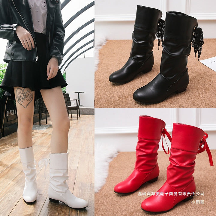 Damen Raffinierte Stiefel mit mittelhohem Schaft, weicher Raffung und dekorativer Schleifenbindung Drune