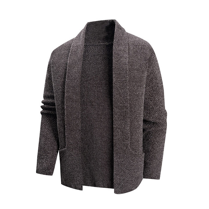 Herren nan offener Strickmantel mit weitem Fallendem Schalkragen und aufgesetzten Eingrifftaschen Drune