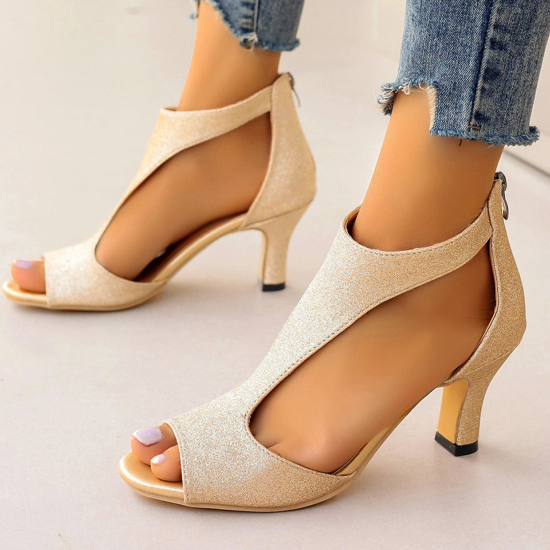 Damen Elegante High Heel Sandalen mit transparenten Einsätzen Drune