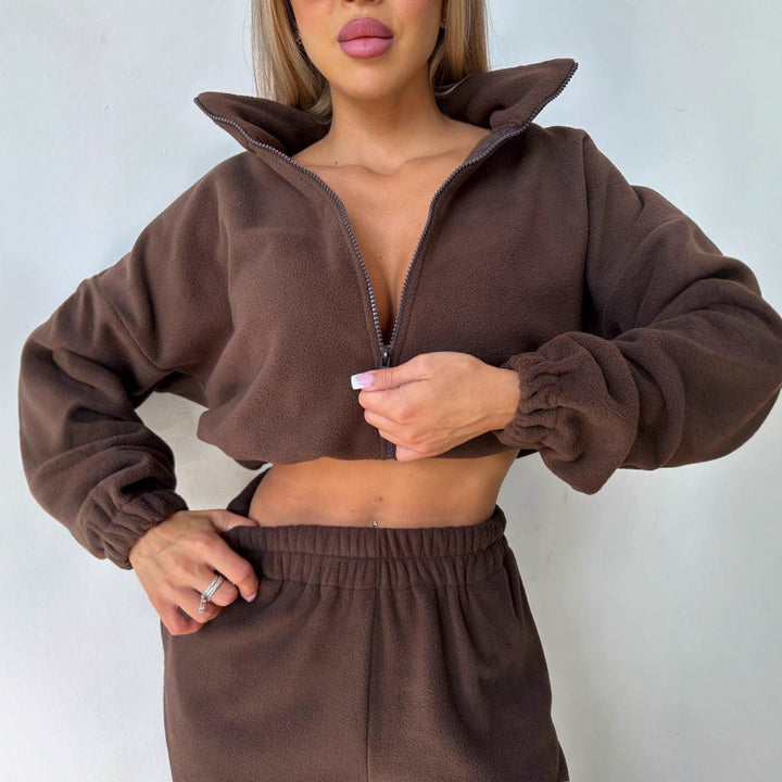 Damen cropped Fleecejacke mit Reißverschluss und lässigem Schnitt Drune