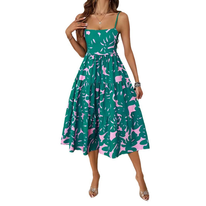 Damen Midikleid mit floralen Mustern und voluminösem Rock Drune