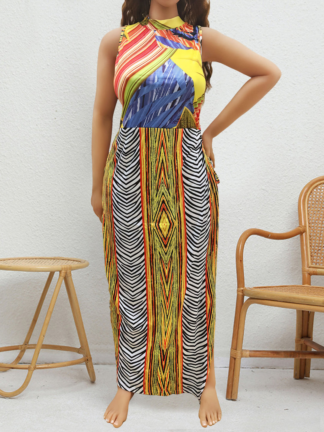 Damen Maxi-Kleid mit fröhlichem Muster Drune