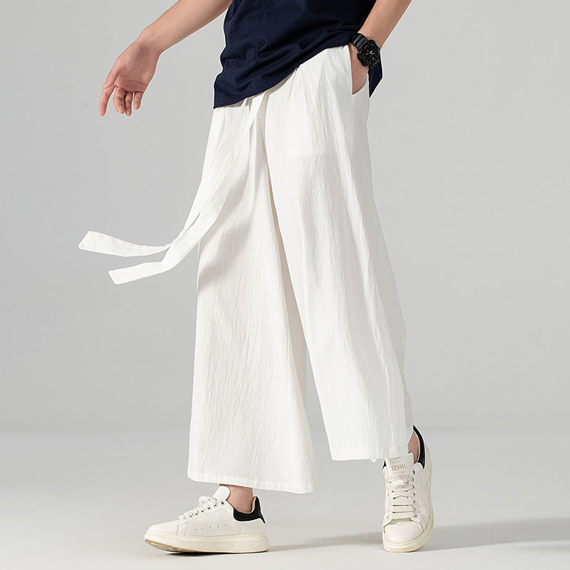 Damen Culotte-Style Hosenrock mit weitem Bein und Bindegürtel Drune