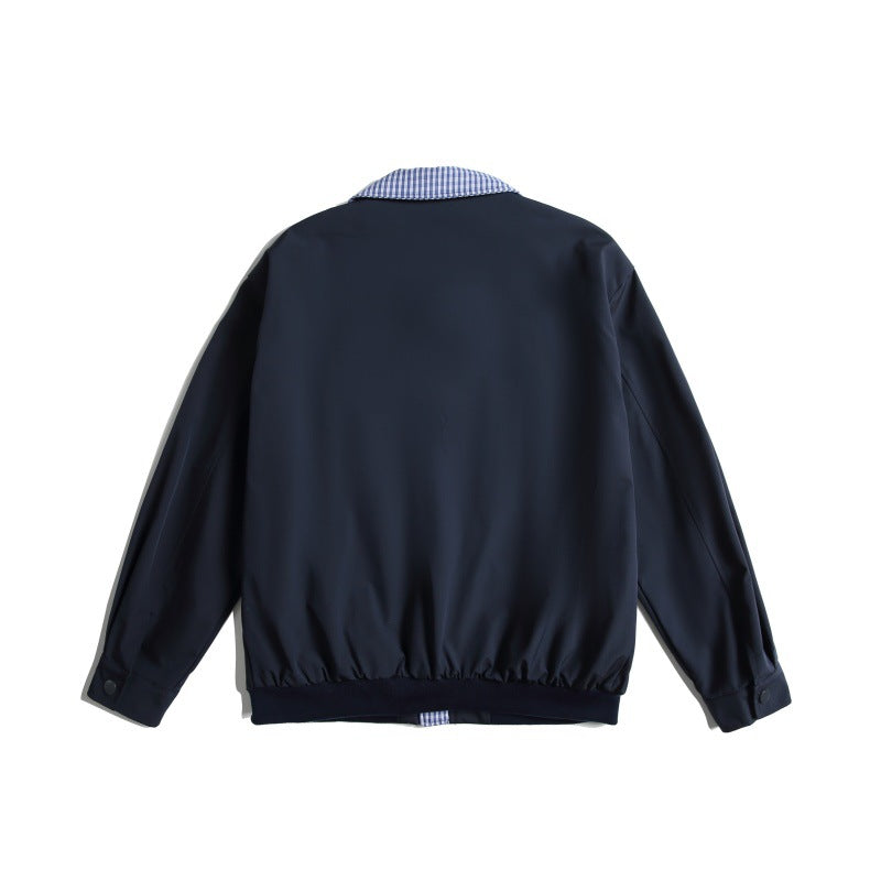 Herren Leichte Harrington-Bomberjacke mit Karierter Hemdkragen und Pattentaschen Drune