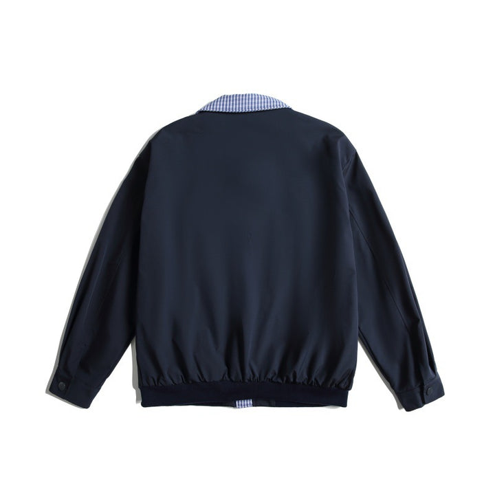 Herren Leichte Harrington-Bomberjacke mit Karierter Hemdkragen und Pattentaschen Drune