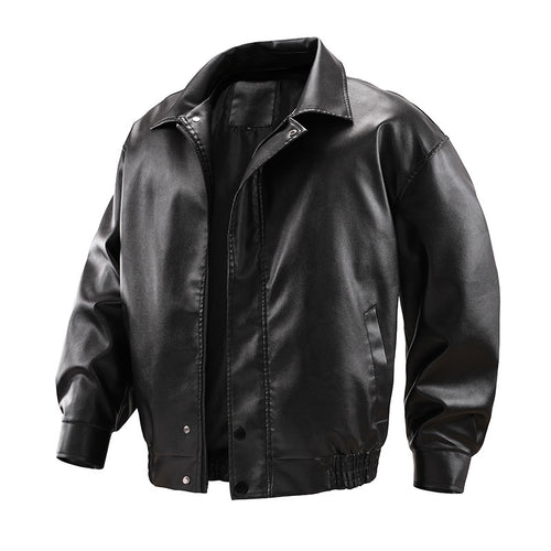 Herren Modische Kunstlederjacke mit hohem Kragen Drune